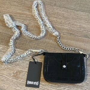 Dolls Kill Darker Wavs Black Faux Leather & Chain Crossbody Wallet For Concerts